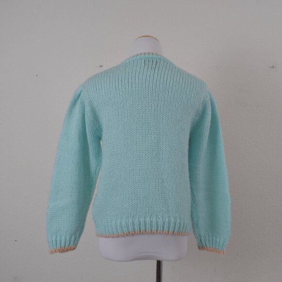 Vintage 90s Hand-Knit Pullover Acrylic Sweater size L - Picture 3 of 10